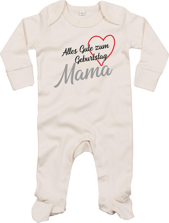 Kleckerliese Baby Schlafanzug "Alles Gute MAMA Herz" Sleepsuit Langarm Jungen Mädchen Einteiler Strampler