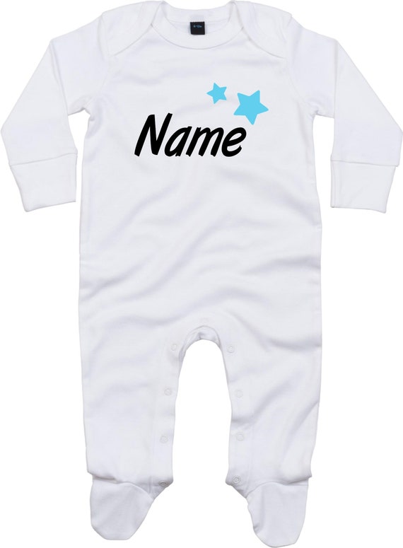 Kleckerliese Baby Schlafanzug "Name Wunschname Sterne" Sleepsuit Langarm Jungen Mädchen Einteiler Strampler