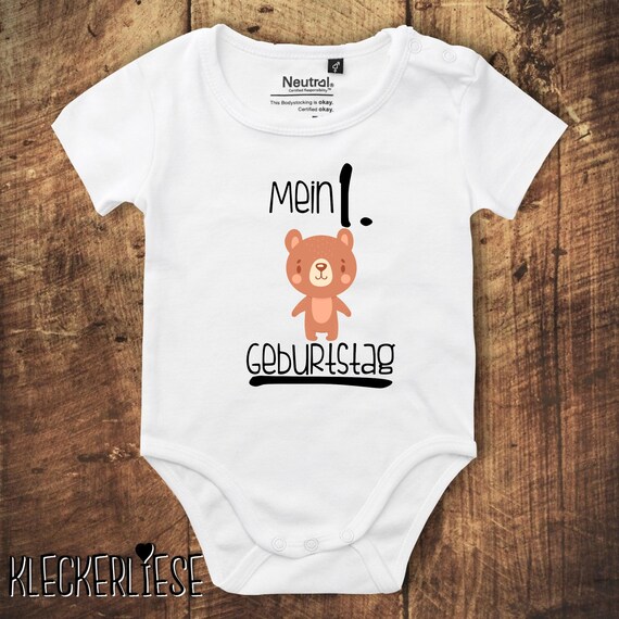 kleckerliese Babybody Body "Mein 1. Geburtstag Bär" Fair Wear, Bio, Organic Baby Jungen Mädchen