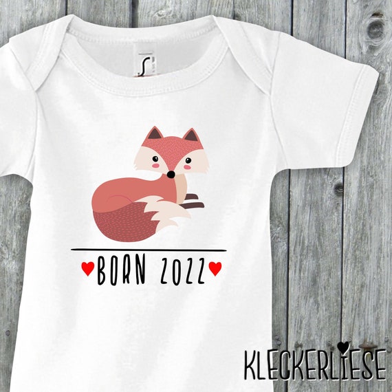 Kleckerliese Baby Body "Born 2024 2025 Tiermotiv Fuchs" Jungen Mädchen Kurzarm mit Aufdruck Motiv