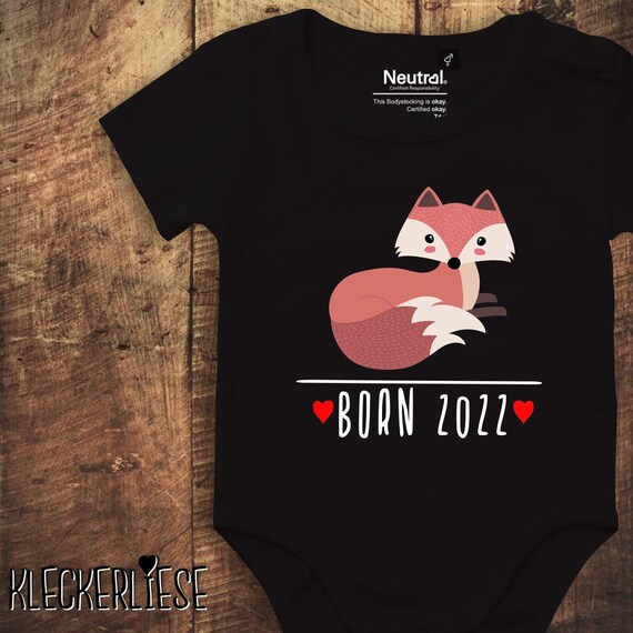 kleckerliese Babybody Body "Born 2024 2025 Tiermotiv Fuchs" Fair Wear Jungen Mädchen Motiv Aufdruck