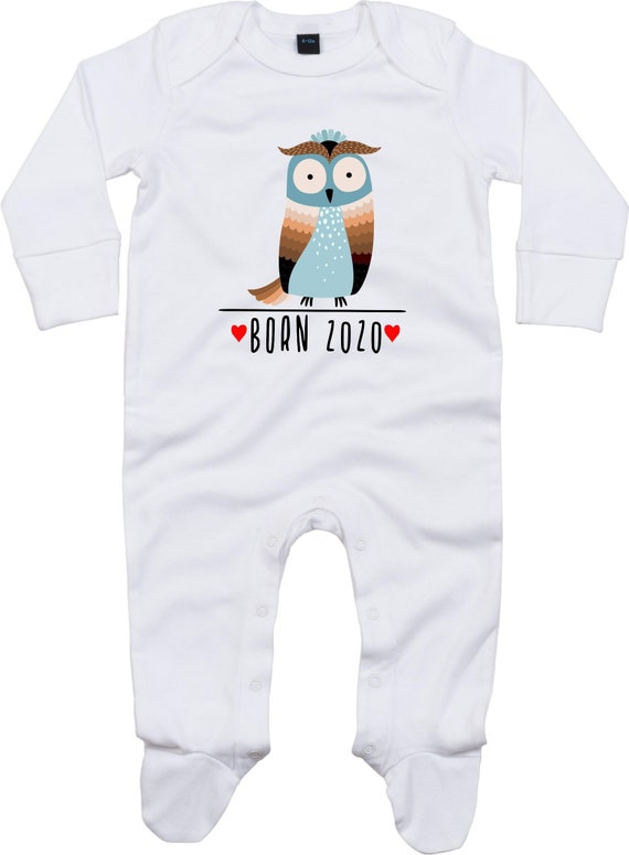 Kleckerliese Baby Schlafanzug "Born 2020 Tiermotiv Eule" Sleepsuit Langarm Jungen Mädchen Einteiler Strampler