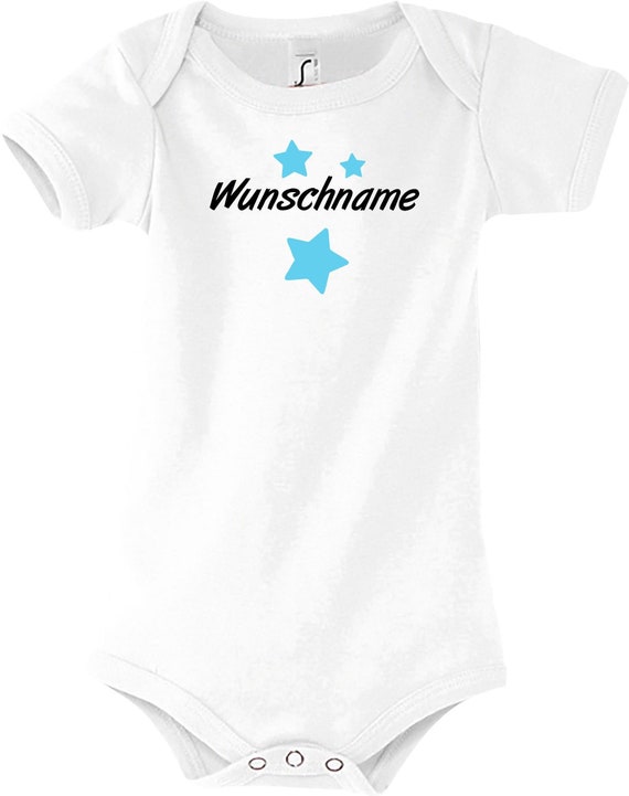 Kleckerliese Baby Body mit Wunschnamen "Name Wunschname Sterne" Jungen Mädchen Kurzarm mit Aufdruck Motiv