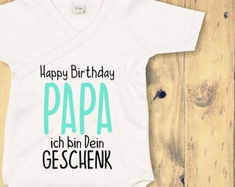 kleckerliese body avvolgente per neonato "Buon compleanno PAPA, sono il tuo regalo" body avvolgente per neonato pagliaccetto body avvolgente kimono organico manica corta