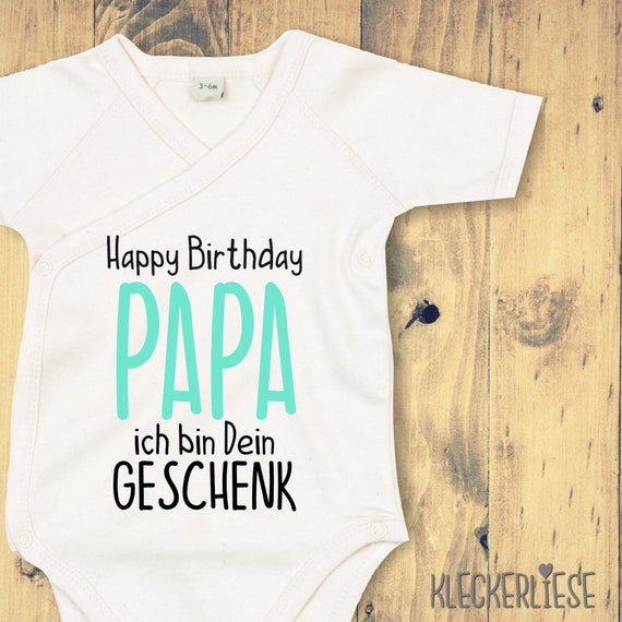 kleckerliese wrap baby bodysuit "Happy Birthday PAPA I am your gift" baby bodysuit romper wrap body organic kimono short sleeve