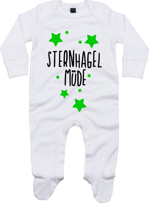 Kleckerliese Baby Schlafanzug "Sternhagel Müde" Sleepsuit Langarm Jungen Mädchen Einteiler Strampler