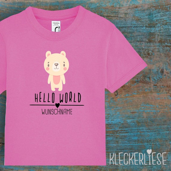 Kinder Baby Shirt mit Wunschname Kleinkind "Hello World Eisbär Wunschname" T-Shirt Jungen Mädchen