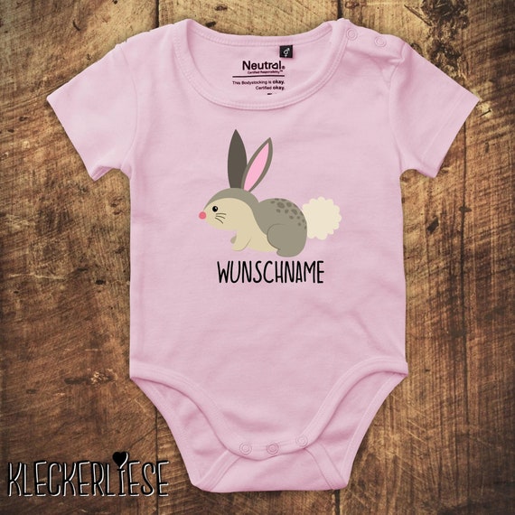 kleckerliese Babybody Body "Wunschname Hase" Fair Wear