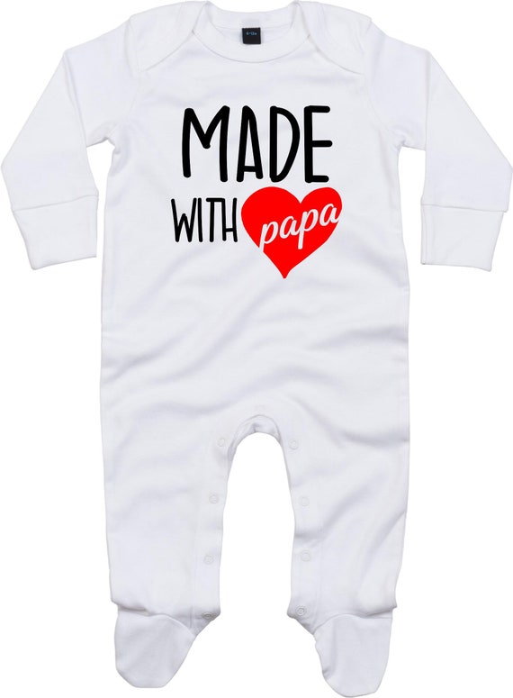 Kleckerliese Baby Schlafanzug "Made with Papa" Sleepsuit Langarm Jungen Mädchen Einteiler Strampler