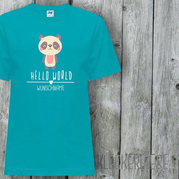 Kinder T-Shirt mit Wunschname "Hello World Pandabär Wunschname" Shirt Jungen Mädchen Baby Kind