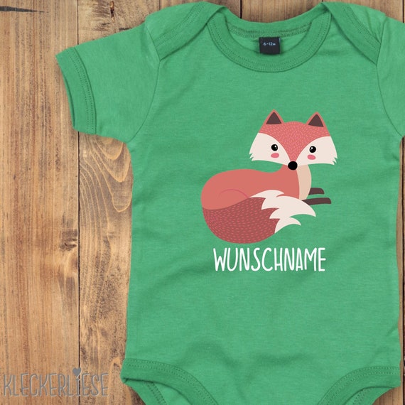 kleckerliese Baby Body "Wunschname Fuchs" Babybody Strampler Jungen Mädchen Kurzarm