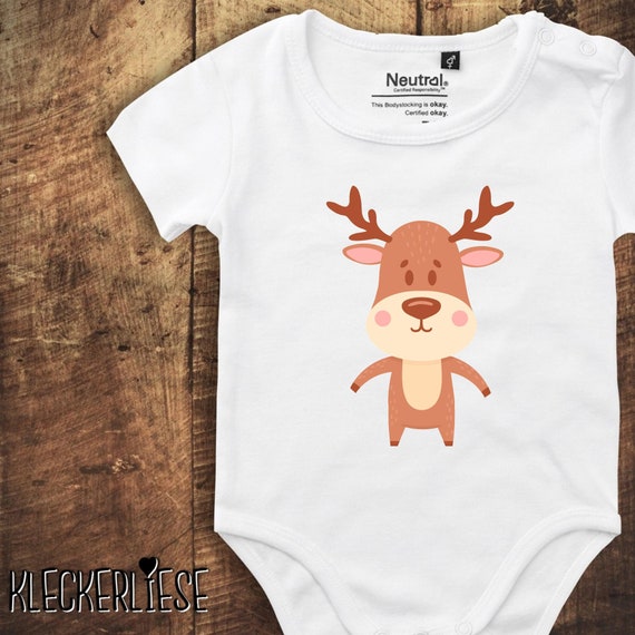 kleckerliese Babybody Body "Tiermotiv Elch Reh Hirsch" Fair Wear, Bio, Organic Baby Jungen Mädchen