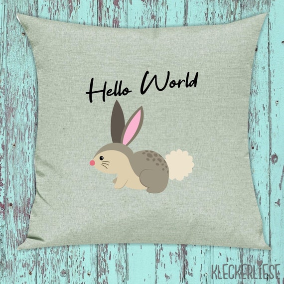 kleckerliese Kissen "Hello World Hase" Kissenhülle Deko Sofa Hülle Kissenbezug