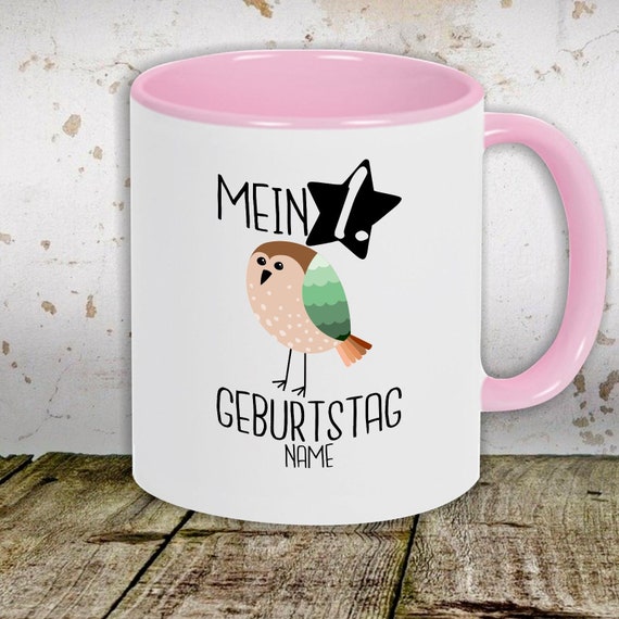 Kaffeetasse mit Wunschnamen Tasse Motiv "Mein 1. Geburtstag Vogel mit Wunschname" Tasse Teetasse Milch Kakao