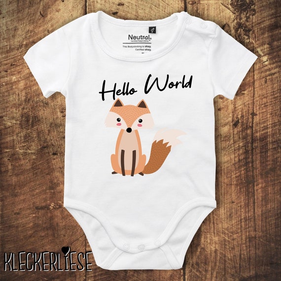 kleckerliese Babybody Body "Hello World Fuchs" Fair Wear, Bio, Organic Baby Jungen Mädchen