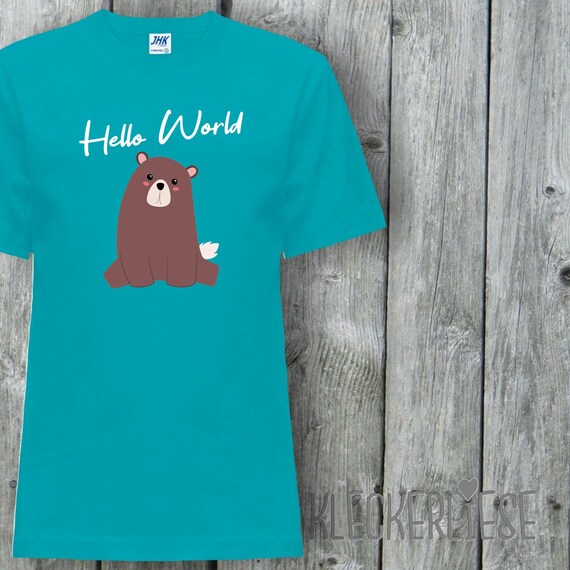 Kinder T-Shirt "Hello World Bär" Shirt Jungen Mädchen Baby Kind