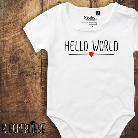 kleckerliese Babybody Body "Hello World Herz" Fair Wear, Bio, Organic Baby Jungen Mädchen