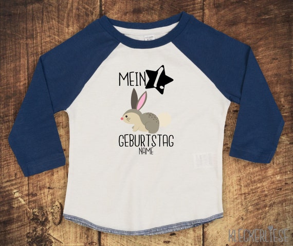 T-Shirt Langarmshirt mit Wunschname "Mein 1. Geburtstag Hase mit Wunschname" Raglan-Ärmel Jungen Mädchen Baby Kinder