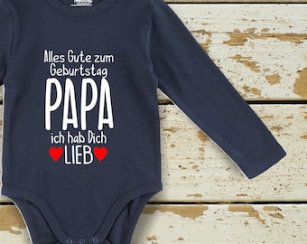 kleckerliese Langarm Babybody "Alles Gute zum Geburtstag PAPA ich hab Dich Lieb" Baby Body Jungen Mädchen Longsleeve Fair Wear