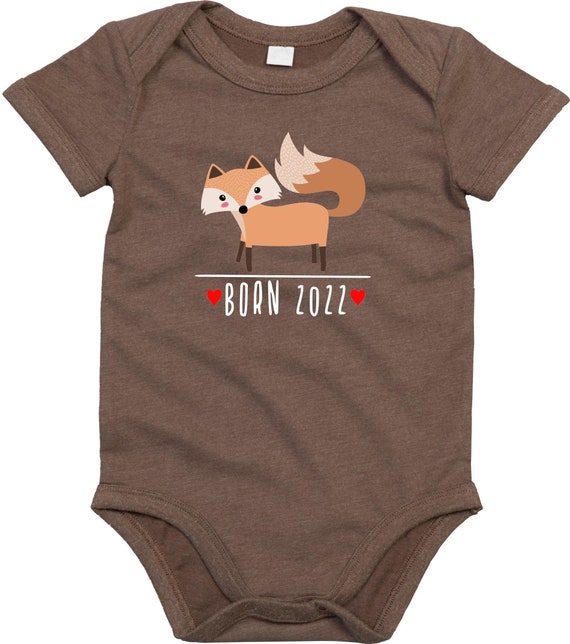 kleckerliese Baby Body "Born 2022 Tiermotiv Fuchs" Babybody Strampler Jungen Mädchen Kurzarm