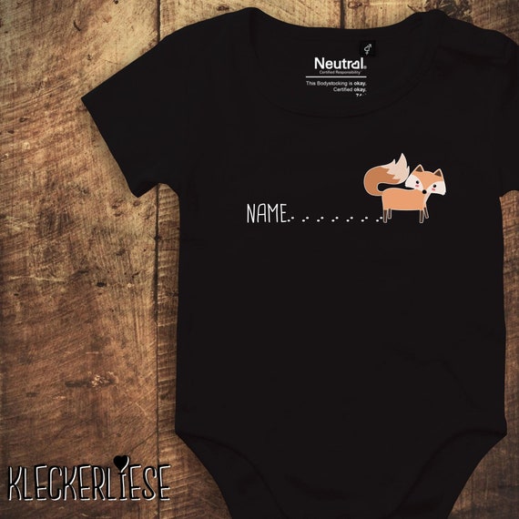 kleckerliese baby bodysuit "desired name fox with trace name fox" animals nature forest meadow" with desired text or name fair wear boys girls