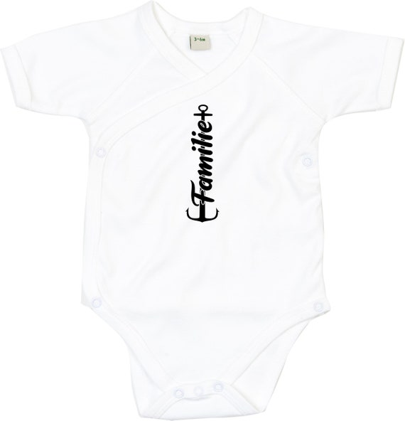 kleckerliese Wickel Baby Body "Familie Anker Heimat" Babybody Strampler Wickelbody Organic Kimono Kurzarm