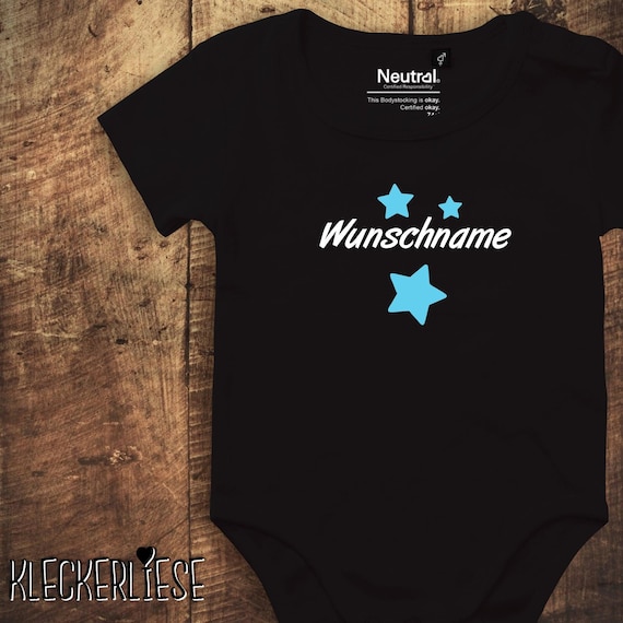 kleckerliese Babybody Body "Name Wunschname Sterne" Fair Wear