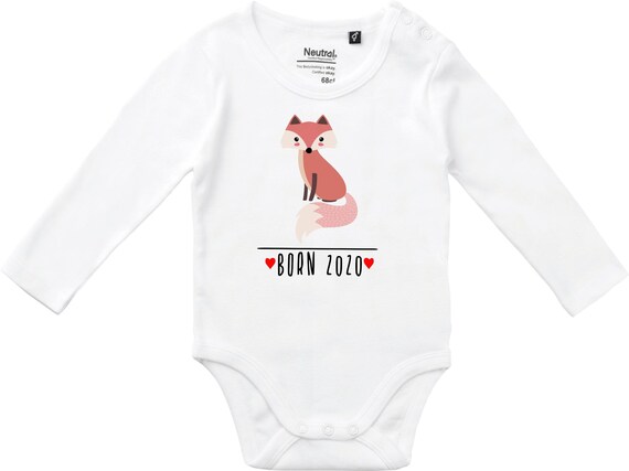 kleckerliese Langarm Babybody "Born 2020 Tiermotiv Fuchs" Baby Body Jungen Mädchen Longsleeve Fair Wear