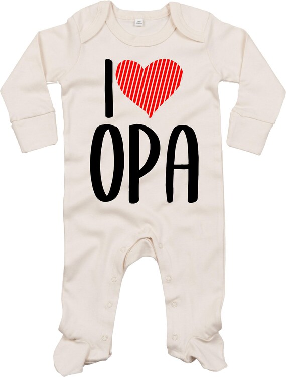 Kleckerliese Baby Schlafanzug "I Love Opa" Sleepsuit Langarm Jungen Mädchen Einteiler Strampler