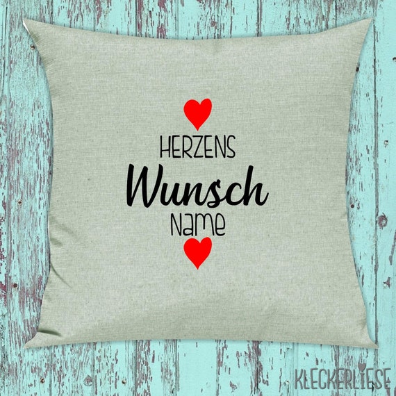 kleckerliese Kissen mit Wunschname "Herzens Wunsch mit Wunschname" Kissenhülle Deko Sofa Hülle Kissenbezug