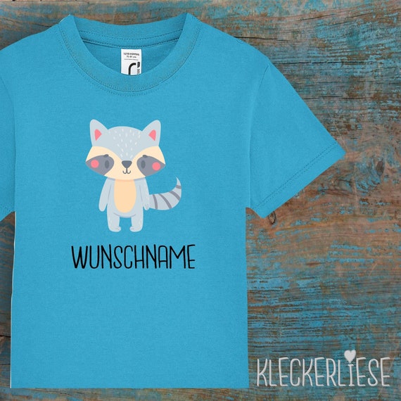 kleckerliese Kinder Baby Shirt Kleinkind "Tiermotiv mit Wunschnamen Waschbär" mit Wunschnamen Jungen Mädchen T-Shirt