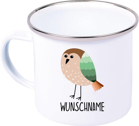 kleckerliese Emaille Kindertasse mit Wunschnamen Teetasse Tasse Motiv Tiermotive Tiere mit Camping Zelten Retro Becher