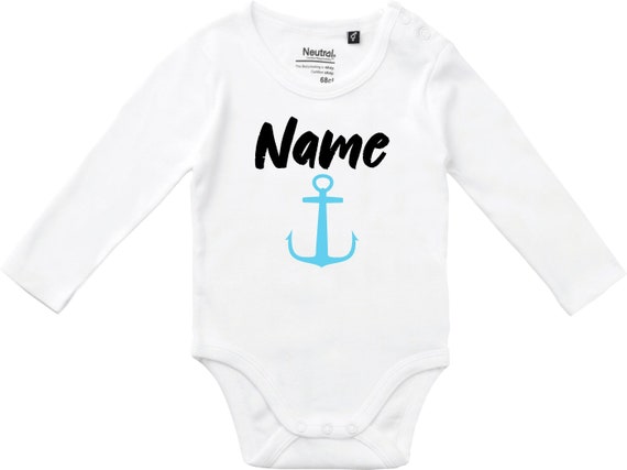 kleckerliese Langarm Babybody "Name Wunschname Anker" Baby Body Jungen Mädchen Longsleeve Fair Wear