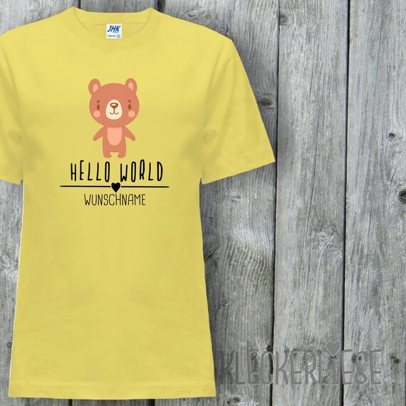 Kinder T-Shirt mit Wunschname "Hello World Bär Wunschname" Shirt Jungen Mädchen Baby Kind