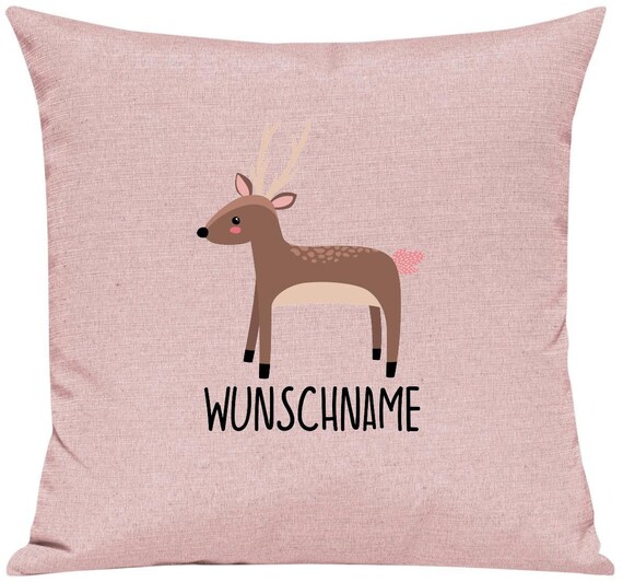 kleckerliese Kissen "Reh" mit Wunschnamen individuell Tiere Natur Wald Wiese Kissenhülle Deko Sofa mit Kissenfüllung