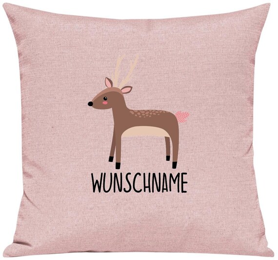 kleckerliese Kissen "Reh" mit Wunschnamen individuell Tiere Natur Wald Wiese Kissenhülle Deko Sofa mit Kissenfüllung