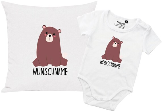 kleckerliese Geschenkset Geburt Kissen Body mit Tiermotiv "Bär" Fair Wear mit Kissenfüllung