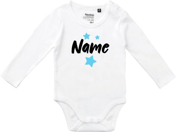 kleckerliese Langarm Babybody "Name Wunschname Sterne" Baby Body Jungen Mädchen Longsleeve Fair Wear