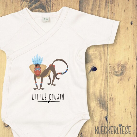 kleckerliese Wickel Baby Body "Little Cousin" Tiermotive Affe Babybody Strampler Wickelbody Organic Kimono Kurzarm