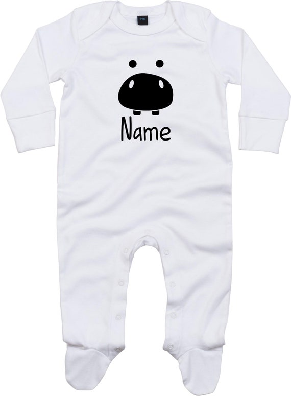 Kleckerliese Baby Schlafanzug mit Wunschnamen "Tiere Flusspferd Hippo Wunschname" Sleepsuit Langarm Jungen Mädchen Einteiler Strampler