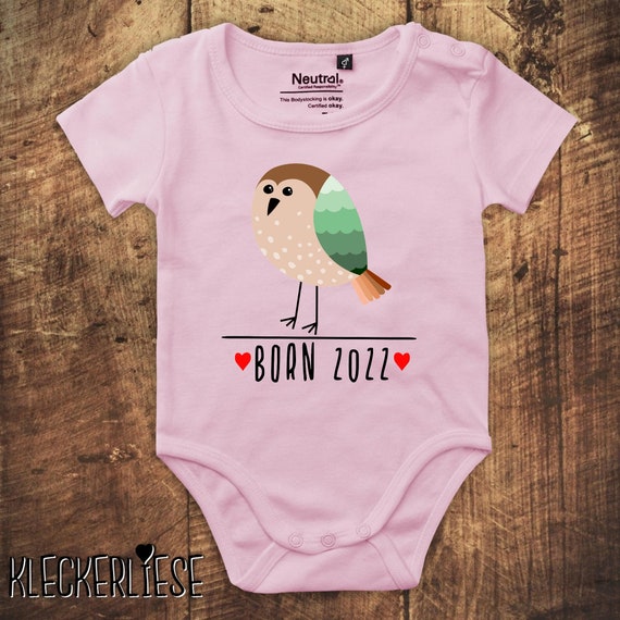 kleckerliese Babybody Body "Born 2022 Tiermotiv Vogel" Fair Wear, Bio, Organic Baby Jungen Mädchen