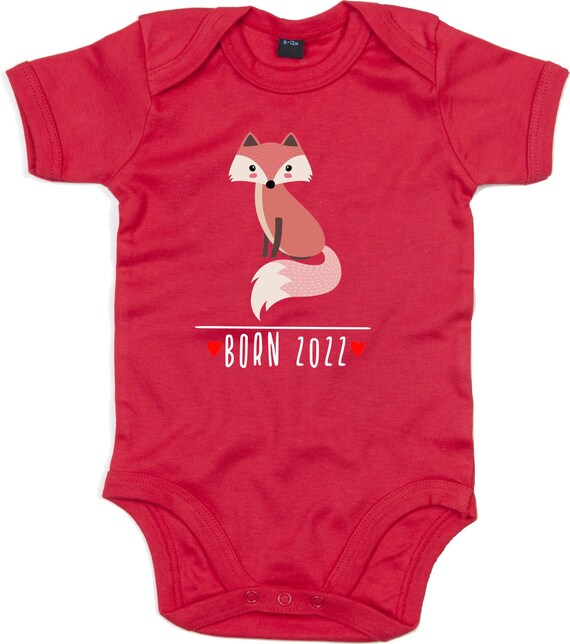kleckerliese Baby Body "Born 2022 Tiermotiv Fuchs" Babybody Strampler Jungen Mädchen Kurzarm