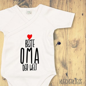 kleckerliese wikkelbabybody &quot;Beste oma ter wereld&quot; babybody romper wikkelbody biologische kimono korte mouw