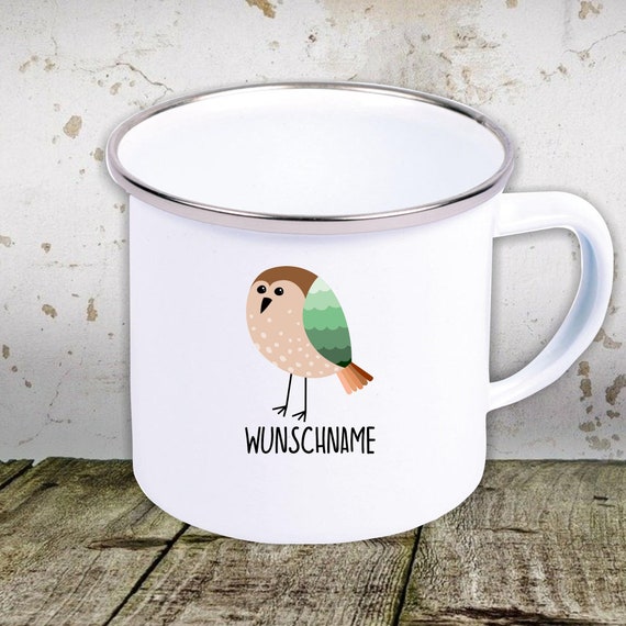 kleckerliese Emaille Kindertasse mit Wunschnamen Teetasse Tasse Motiv Tiermotive Tiere mit Camping Zelten Retro Becher