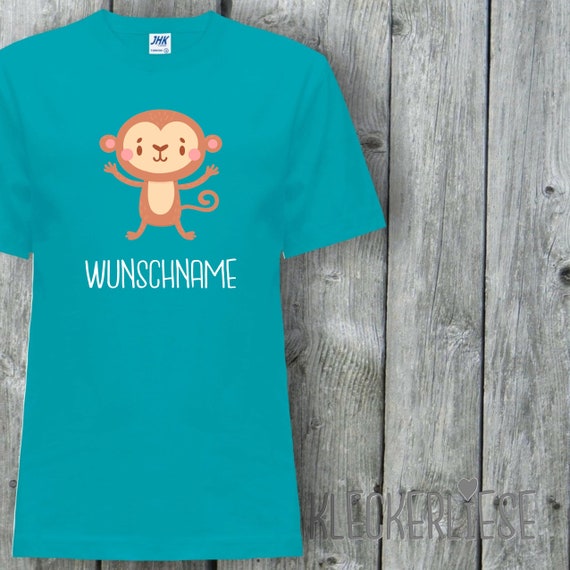 Kinder T-Shirt mit Wunschname "Tiermotiv mit Wunschnamen Affe" Shirt Jungen Mädchen Baby Kind