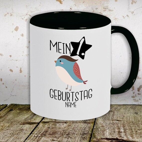 Kaffeetasse mit Wunschnamen Tasse Motiv "Mein 1. Geburtstag Vogel mit Wunschname" Tasse Teetasse Milch Kakao