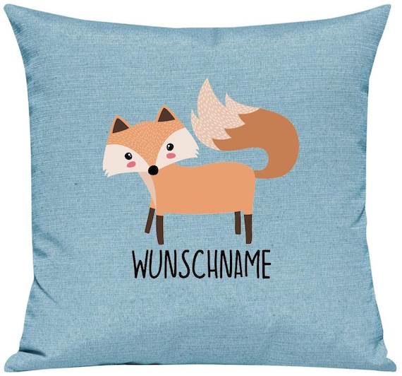 kleckerliese Kissen "Fuchs" mit Wunschnamen individuell Tiere Natur Wald Wiese Kissenhülle Deko Sofa mit Kissenfüllung