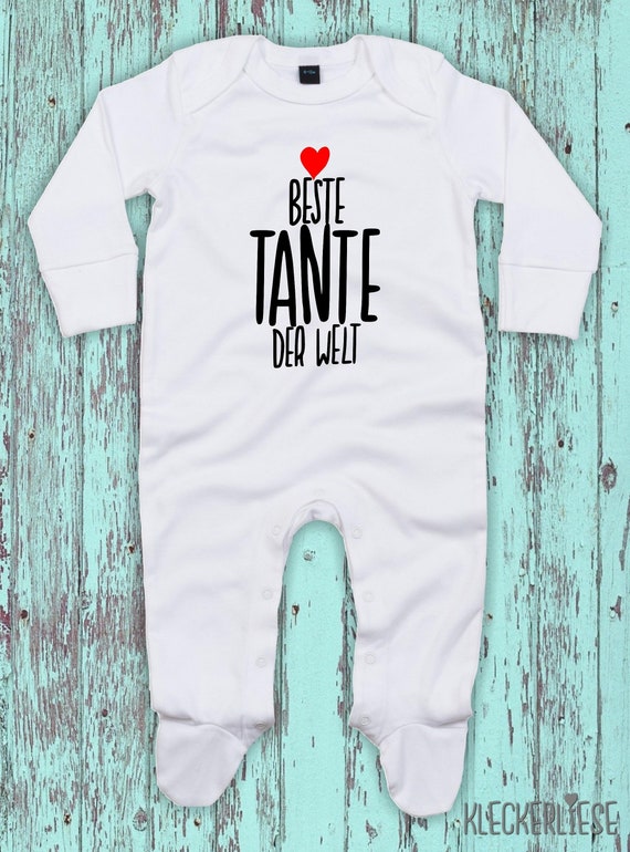 Kleckerliese Baby Schlafanzug "Beste Tante der Welt" Sleepsuit Langarm Jungen Mädchen Einteiler Strampler