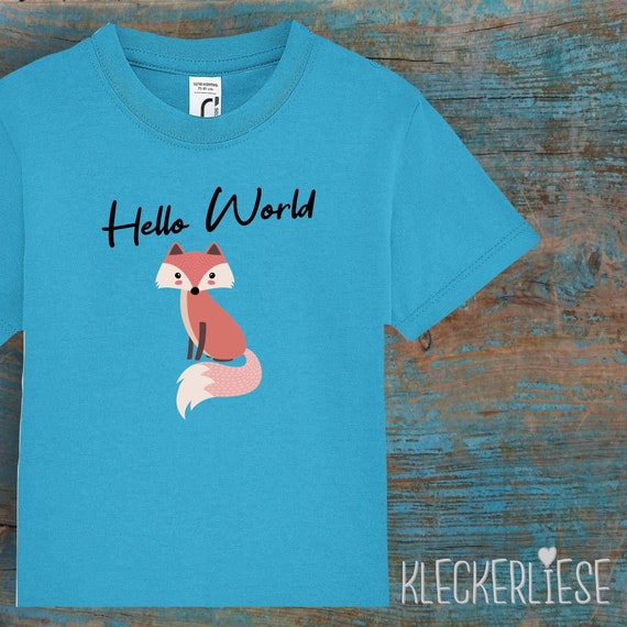 Kinder Baby Shirt Kleinkind "Hello World Fuchs" T-Shirt Jungen Mädchen