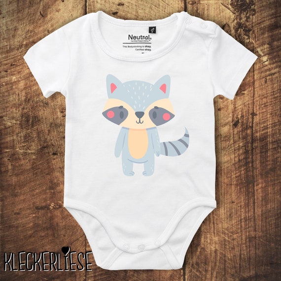 kleckerliese Babybody Body "Tiermotiv Waschbär" Fair Wear, Bio, Organic Baby Jungen Mädchen